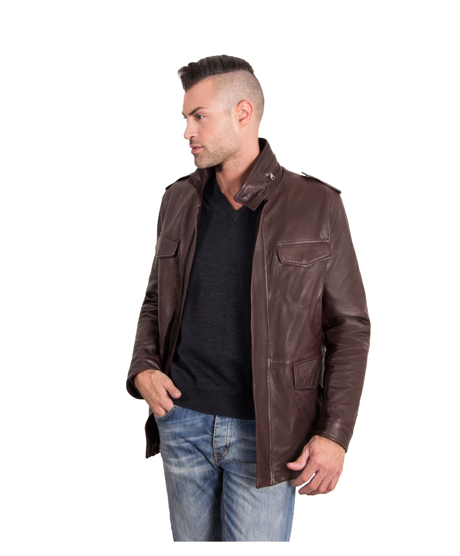 Best Dark Brown Color Vintage Lamb Leather Jacket 4 Pockets The Best Dark Brown Color Vintage Lamb Leather Jacket 4 Pockets The Master