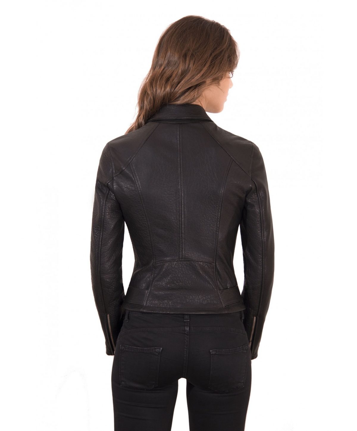 Black Color Lamb Leather Belted Jacket Wizened Effect