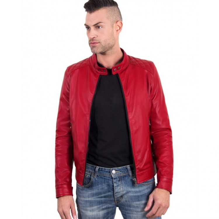 Red Color - Nappa Lamb Quilted Leather Biker Jacket