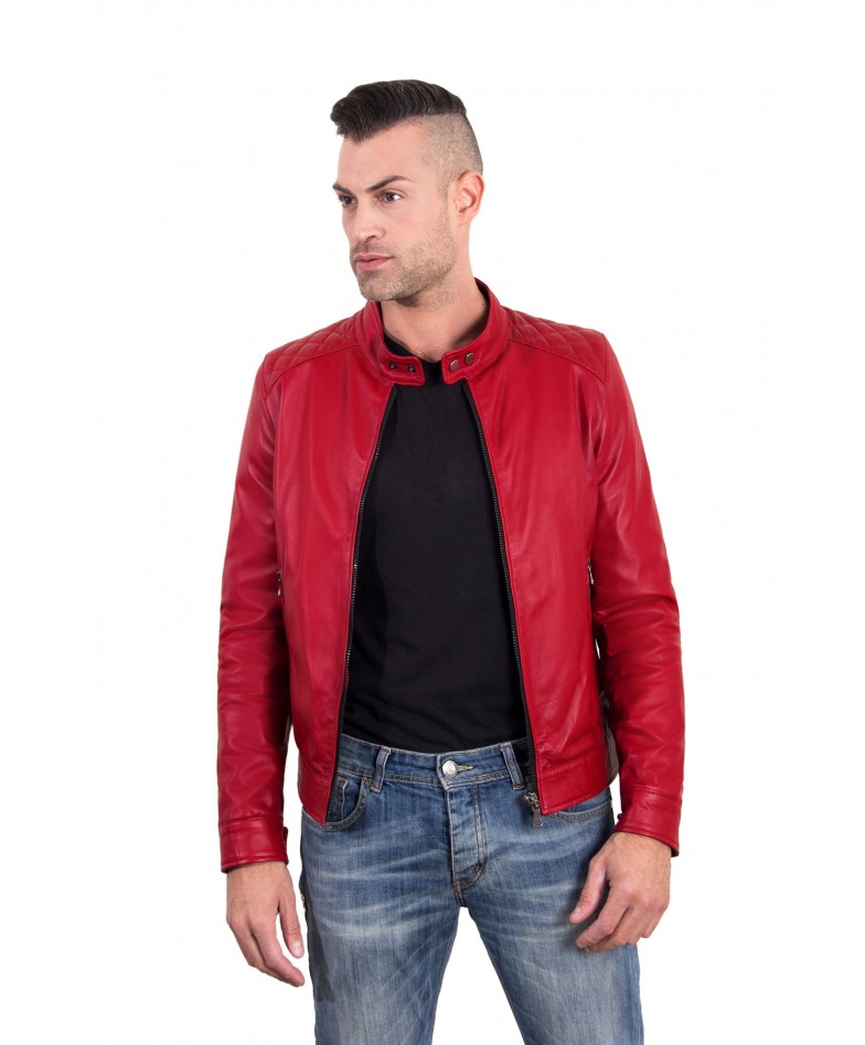 Red Color – Nappa Lamb Quilted Leather Biker Jacket