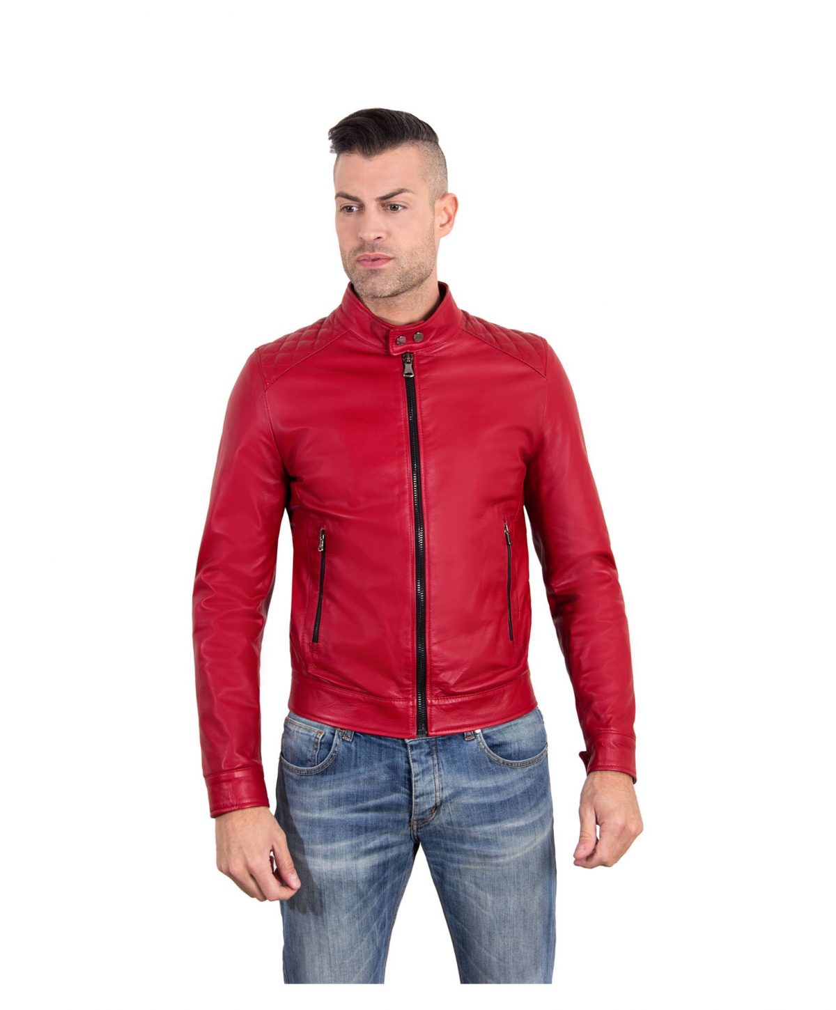 Red Color – Nappa Lamb Quilted Leather Biker Jacket