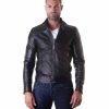 Black Nappa Lamb Leather Biker Jacket korean Collar