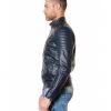 Blue Nappa Lamb Leather Biker Quilted Jacket
