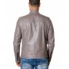 Grey Colour-Lamb Leather Jacket Mao Collar Vintage Aspect