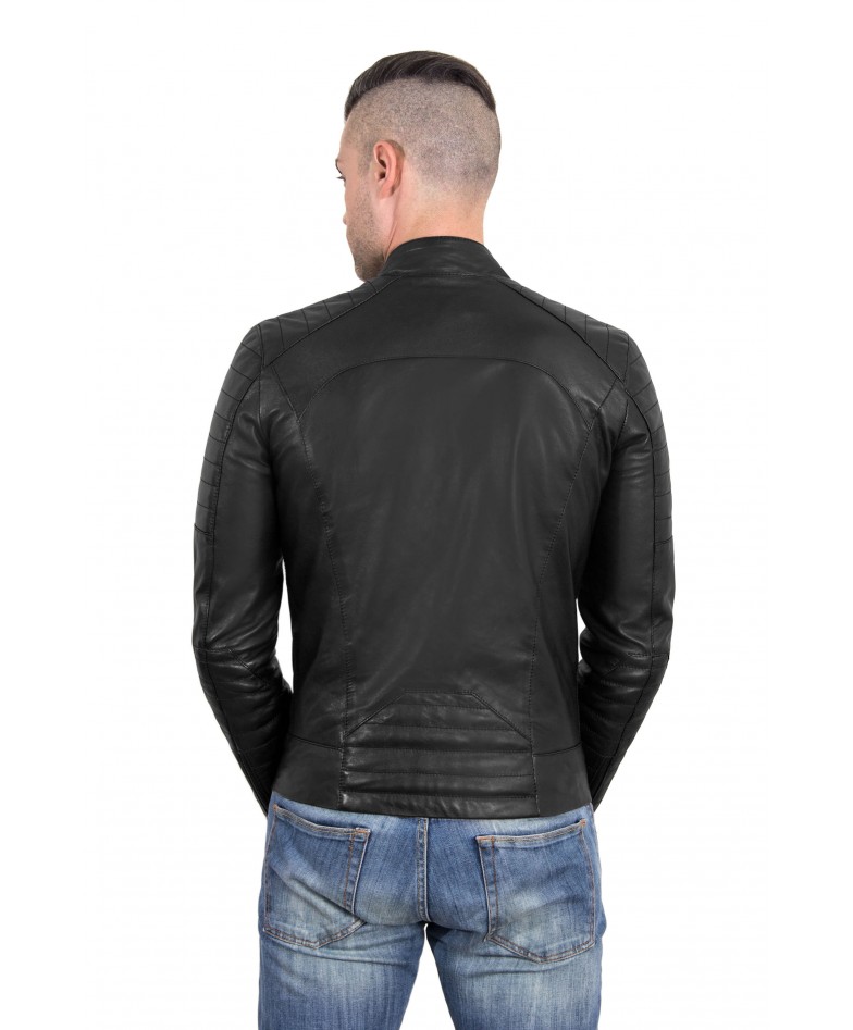 Black Color Nappa Lamb Leather Biker Perfecto Jacket Smooth Effect