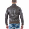 Grey Leather Bomber Jacket Two Pockets