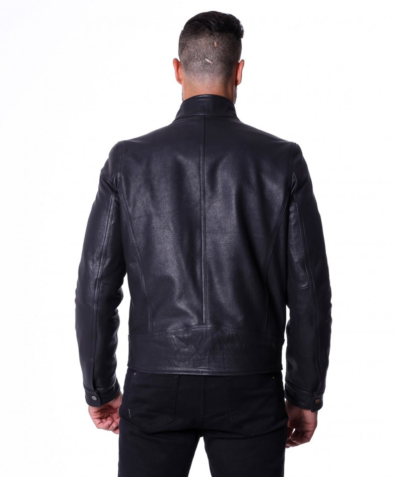 MAX Black Calf leather Buckle Biker Jacket