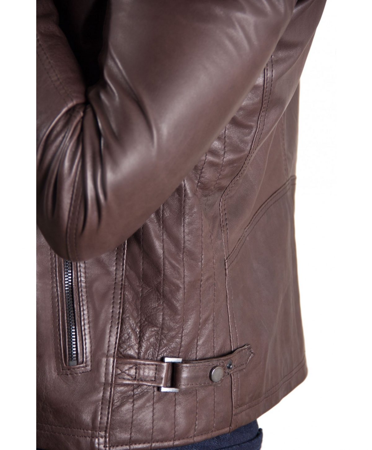 Brown Vintage Effect Lamb Quilted Leather Biker Jacket
