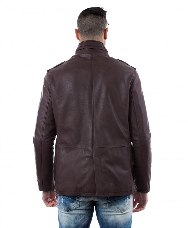 BROWN LAMB LEATHER JACKET FOUR POCKETS