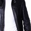 Black Creased Lamb Leather Buckle Biker Jacket
