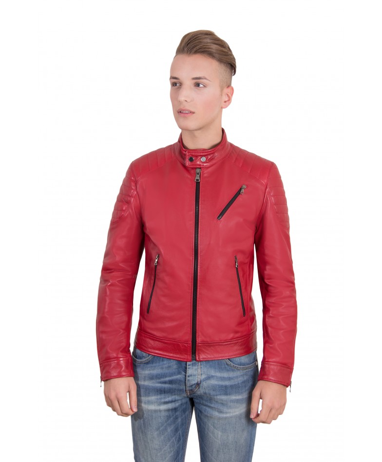 Nappa Lamb Smooth Effect Leather Biker Quilted Jacket