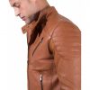 Tan Vintage Effect Lamb Leather Biker Quilted Jacket