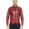 Red Nappa Lamb Leather Jacket Four Pockets korean Collar