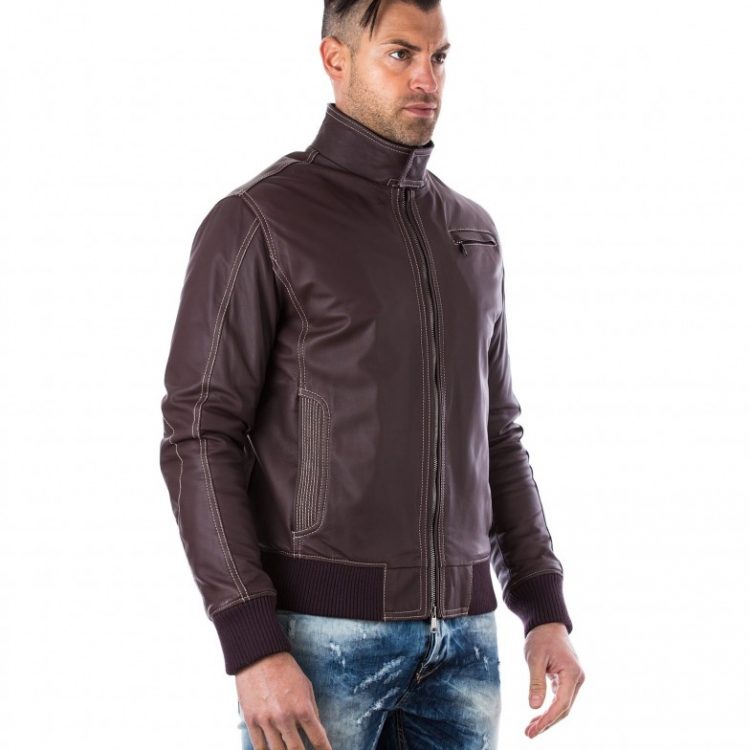 Brown Lamb Leather Bomber Jacket