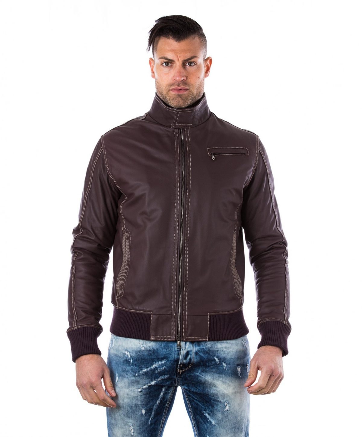 Brown Lamb Leather Bomber Jacket