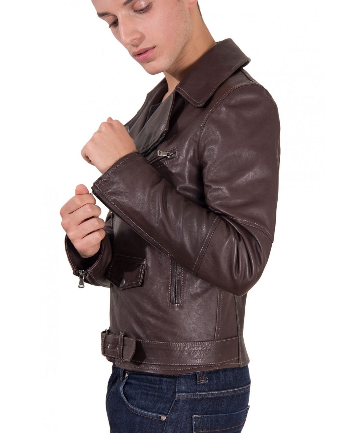Brown Perfecto Lamb Belted Leather Biker Jacket