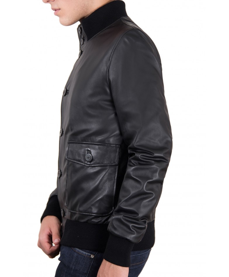 Black Nappa Lamb bomber Leather Jacket