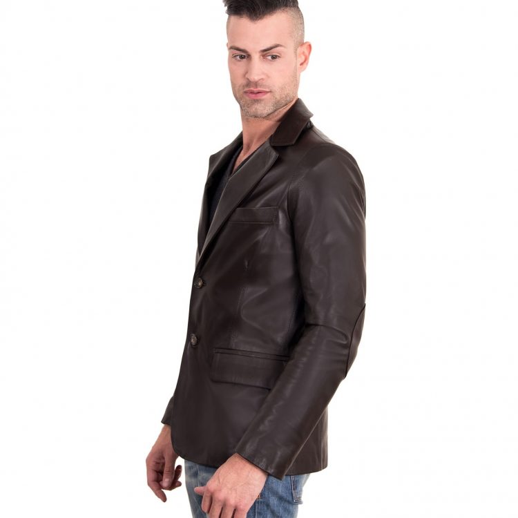 Dark Brown Color Nappa Lamb Leather Jacket 2 Buttons