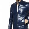 Blue Colour Lamb Leather Jacket Smooth Aspect