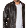 Dark Brown Colour Perfored Leather Bomber Jacket Smooth Aspect