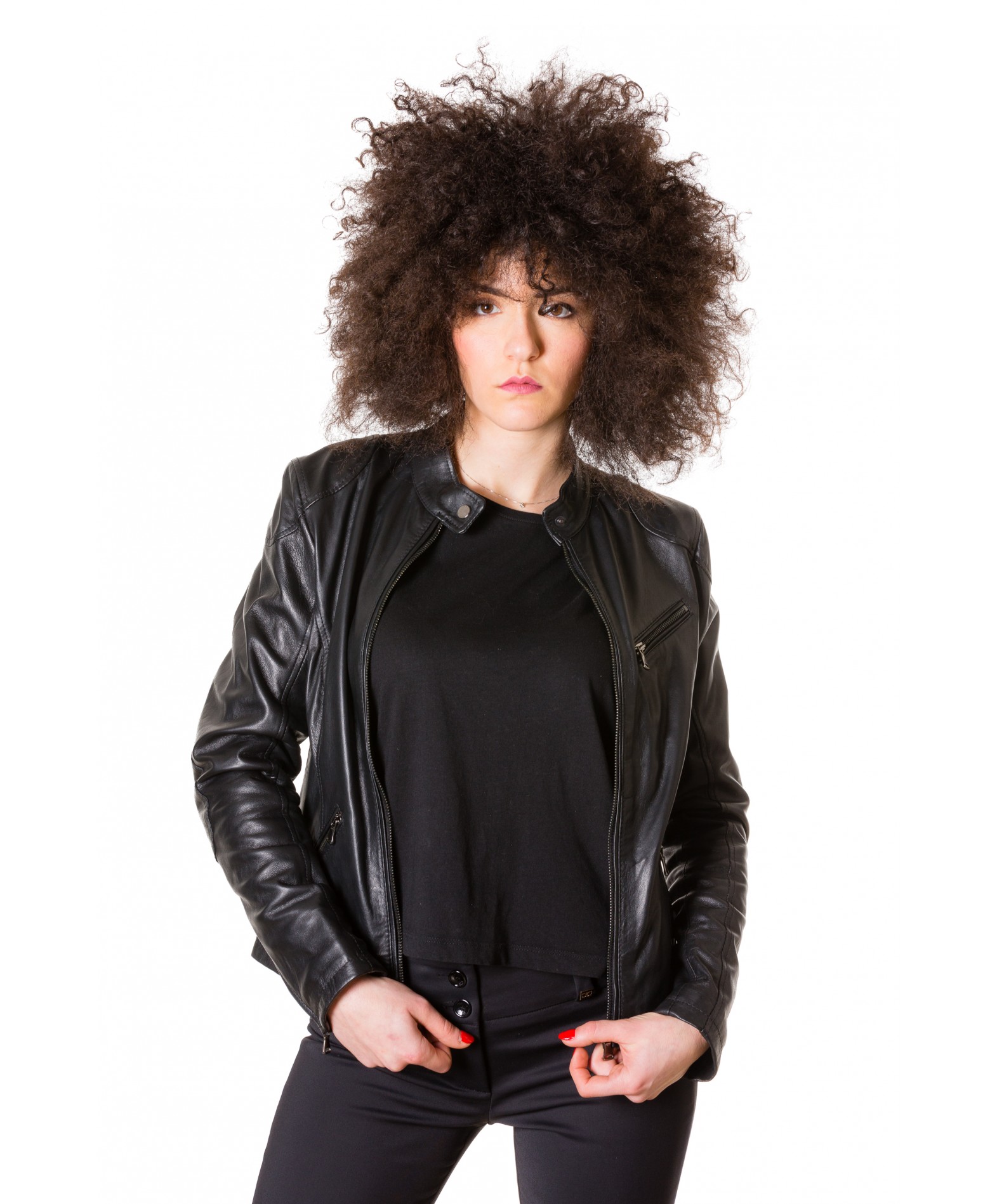 Linda - Yellow nappa lamb leather biker jacket smooth aspect