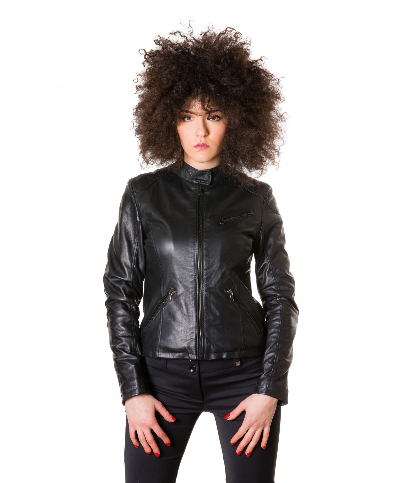 Linda - Yellow nappa lamb leather biker jacket smooth aspect