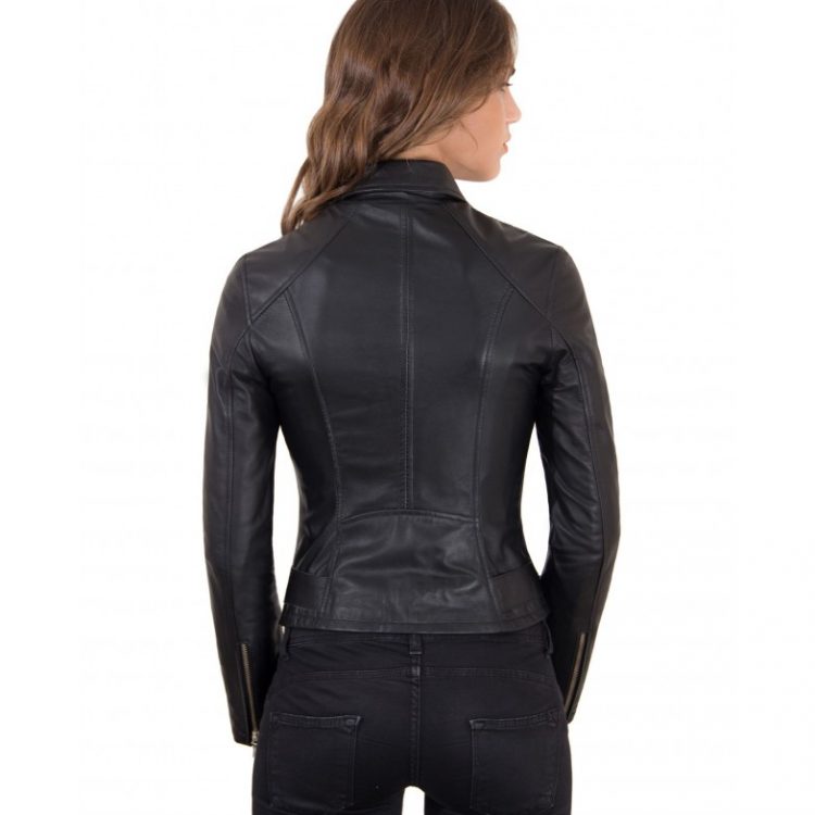 Black Color Nappa Lamb Leather Belted Jacket Smooth Effect