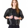 Black Colour Woman Lamb Leather Jacket Smooth Effect
