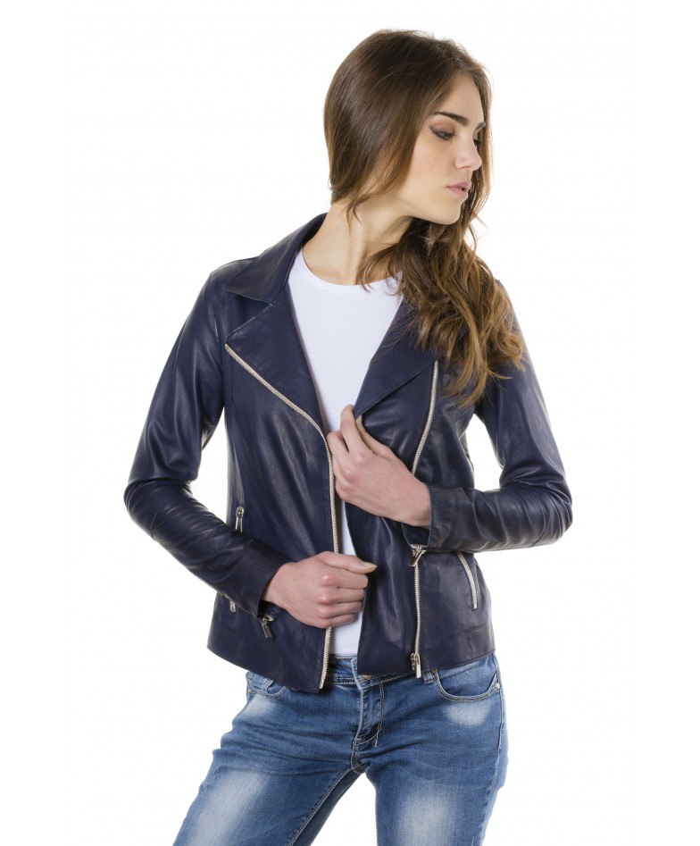 Blue Color – Lamb Leather Jacket Vintage Effect