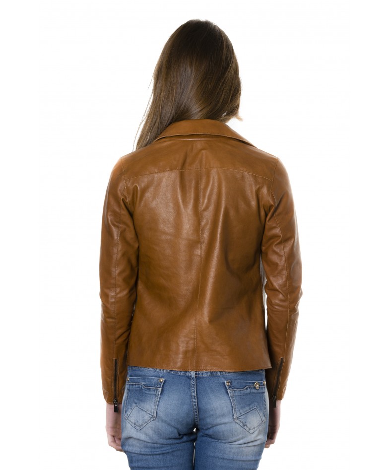 Tan Color Lamb Leather Jacket Vintage Effect