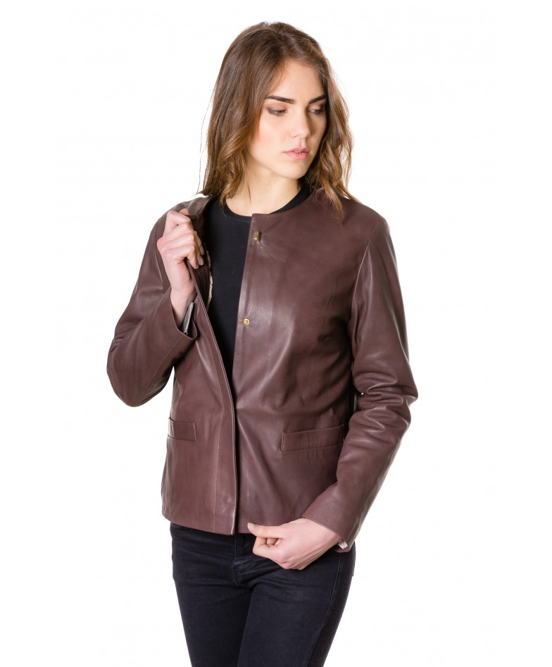 Brown Colour Woman Lamb Leather Jacket Smooth Aspect