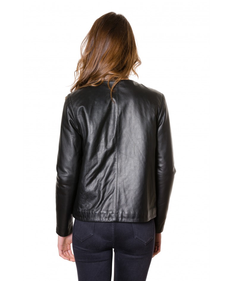 Black Colour Woman Lamb Leather Jacket Smooth Effect