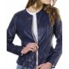 Blue Color Lamb Leather Jacket With Flounces