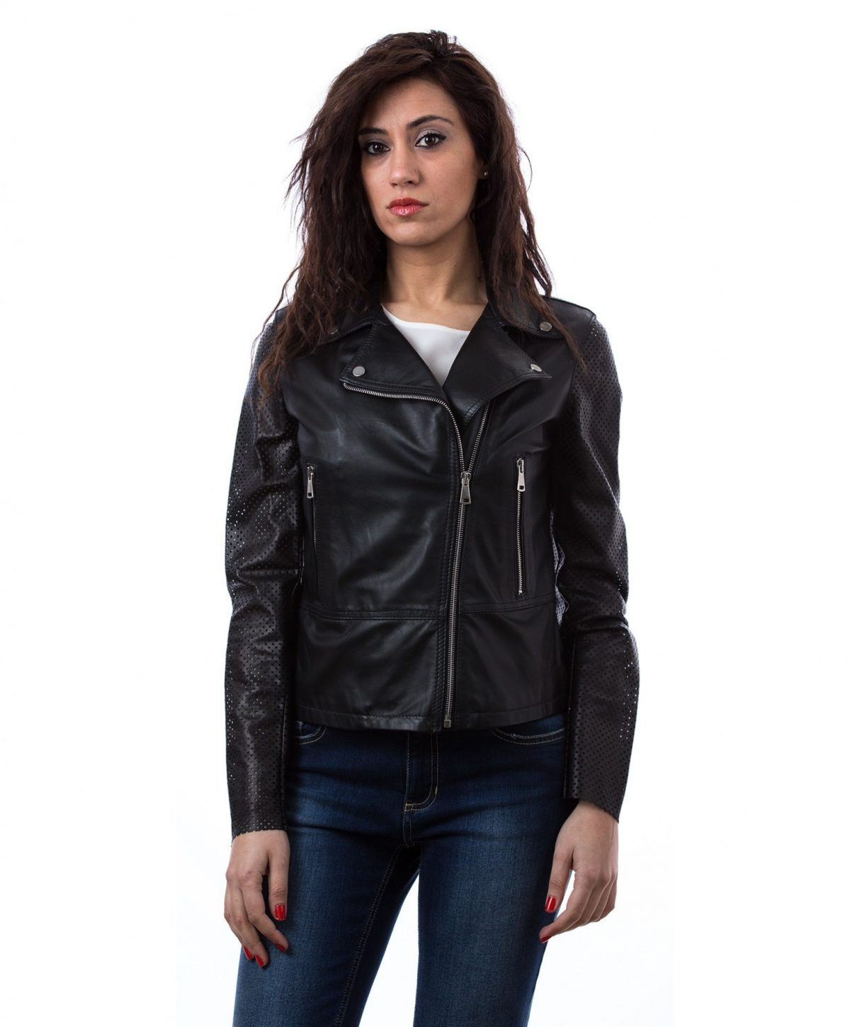 Black Color Nappa Lamb Leather Perfecto Jacket Smooth Effect