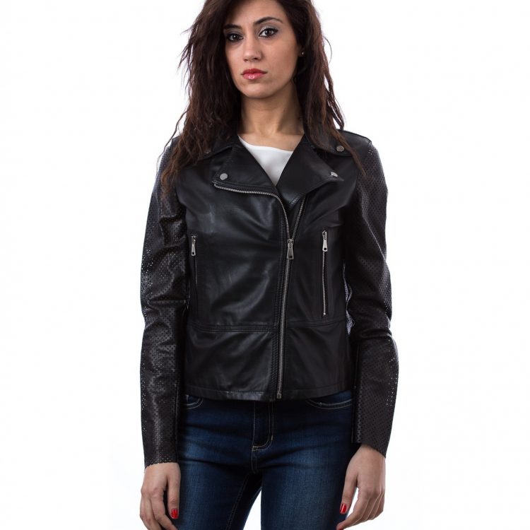 Black Color Nappa Lamb Leather Perfecto Jacket Smooth Effect