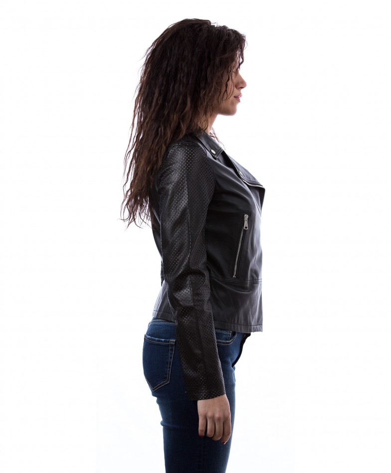 Black Color Nappa Lamb Leather Perfecto Jacket Smooth Effect