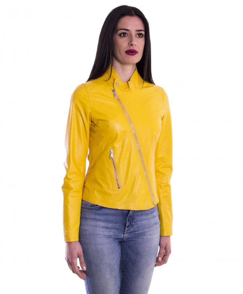 Yellow Color Lamb Leather Jacket Smooth Effect