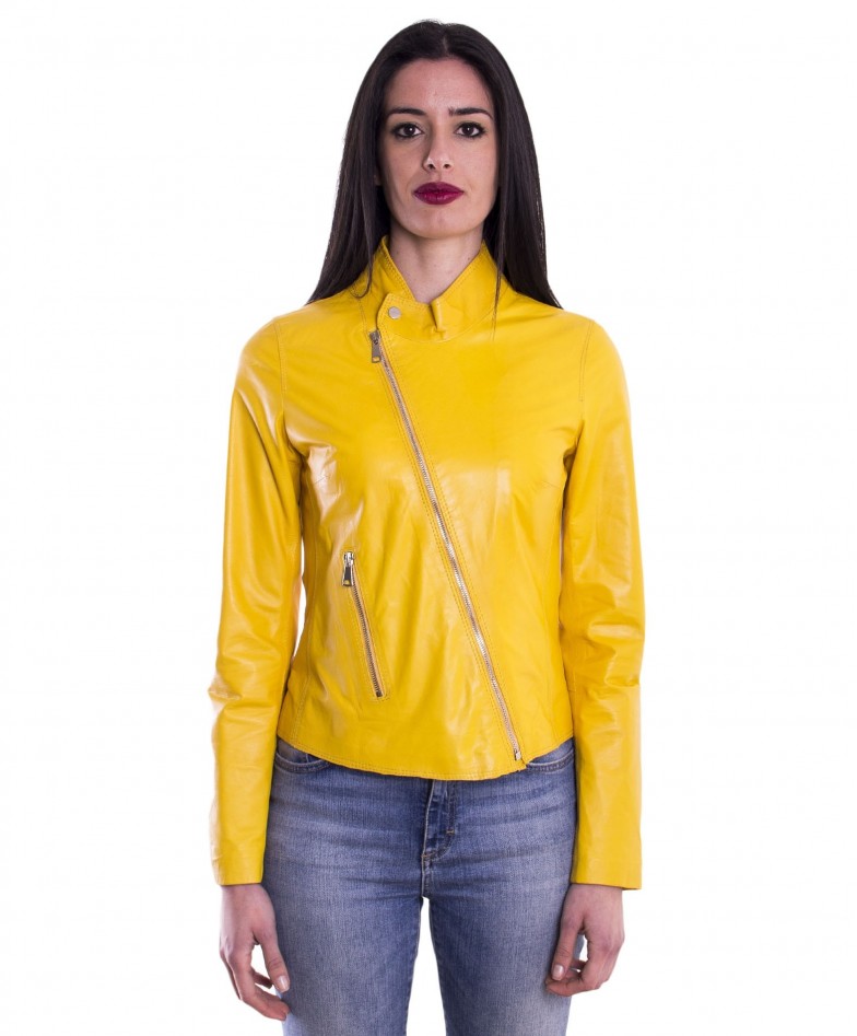 Yellow Color Lamb Leather Jacket Smooth Effect