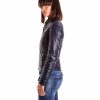 Blue Color Nappa Lamb Quilted Leather Jacket Smooth Effect