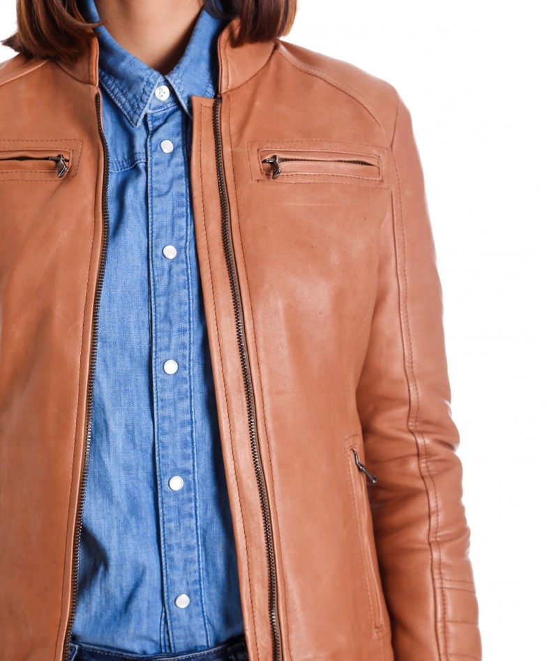 Tan Color Lamb Quilted Leather Jacket Bogotà Vintage Effect