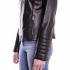 Black Color Nappa Lamb Quilted Leather Jacket Smooth Effect