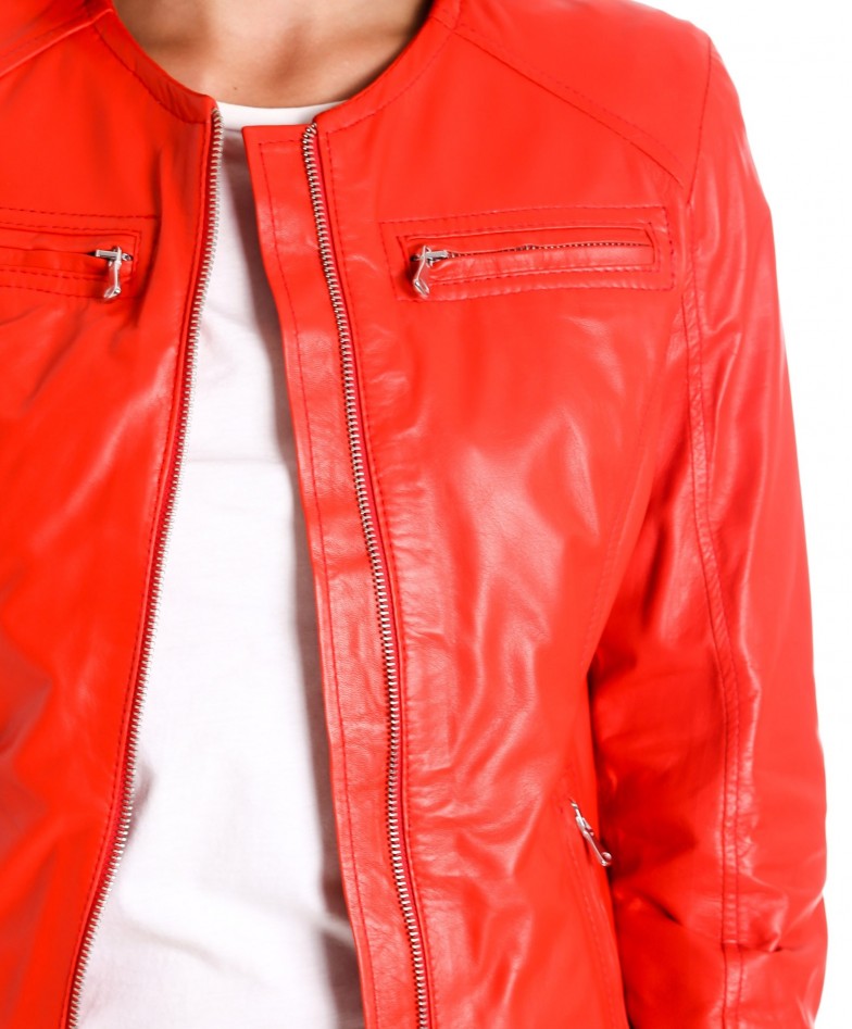 Red Color Nappa Lamb Quilted Leather Jacket Smooth Effect