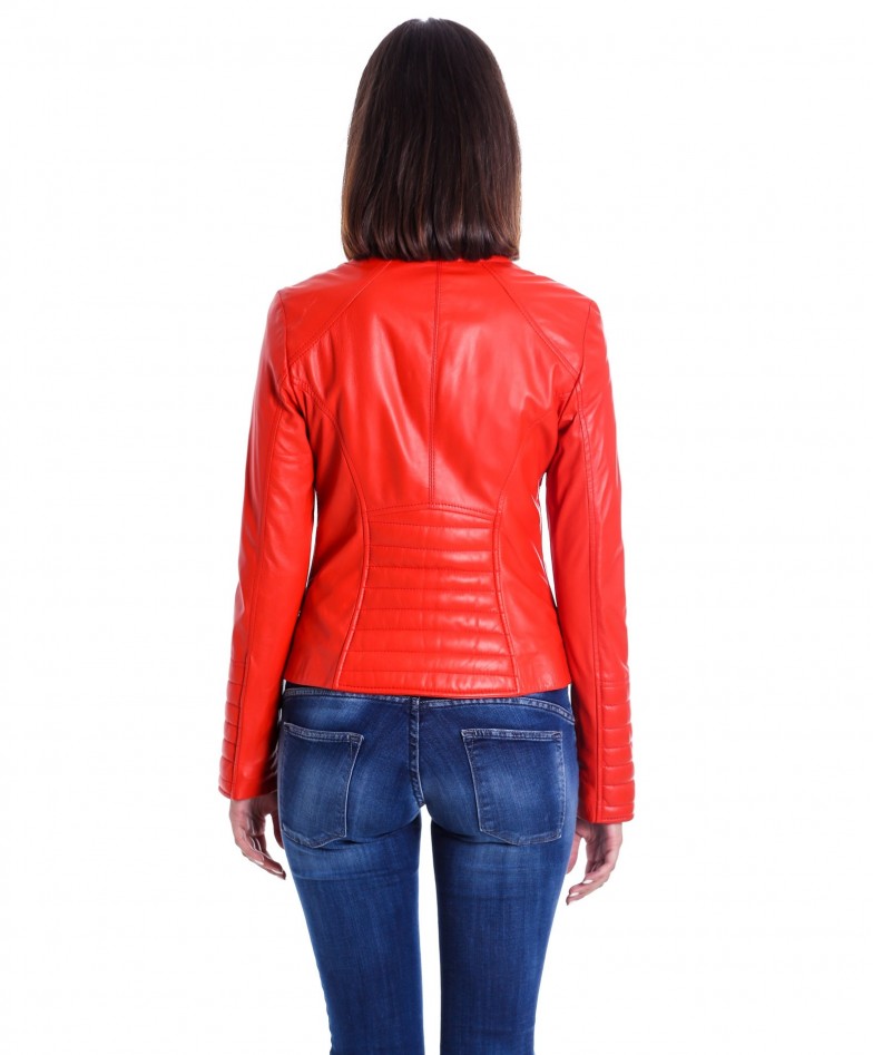 Red Color Nappa Lamb Quilted Leather Jacket Smooth Effect