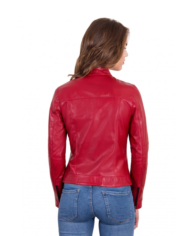 Red Color Leather Jacket Biker Nappa Lamb Smooth Effect