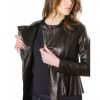 Black Color Nappa Lamb And Fabric Rouches Jacket Smooth Effect