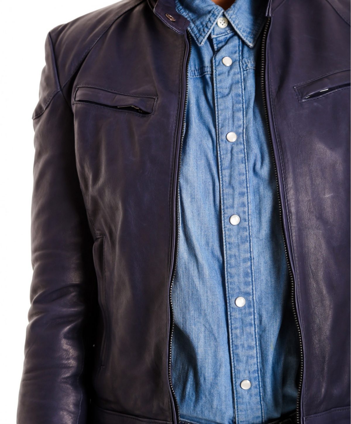 Blue Color Lamb Leather Biker Jacket Bogotà Vintage Effect