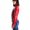 Red Color Nappa Lamb Leather Biker Jacket Smooth Effect