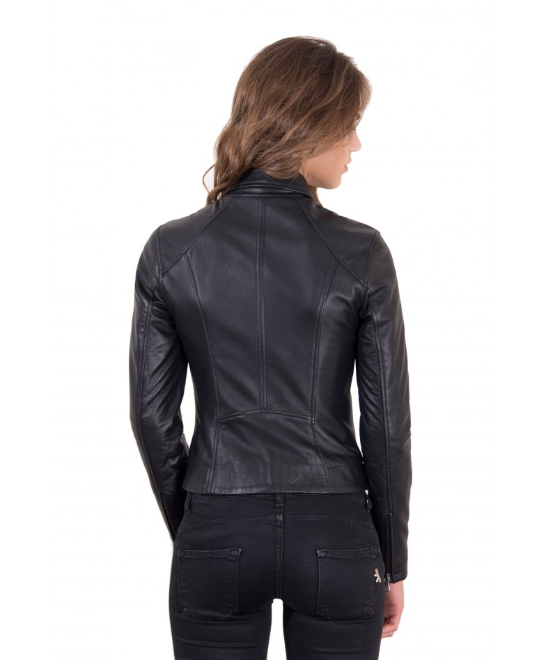 Black Color Lamb Leather Perfecto Jacket Smooth Effect