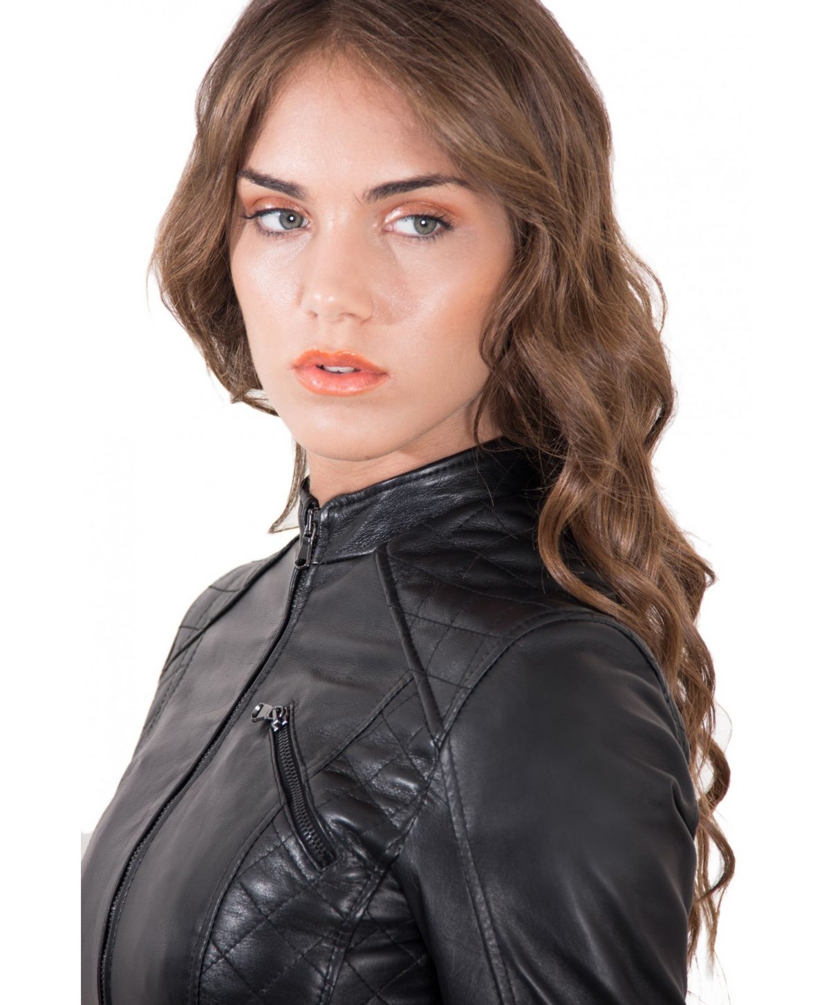 Black Color Lamb Leather Quilted Biker Jacket Smooth Effect