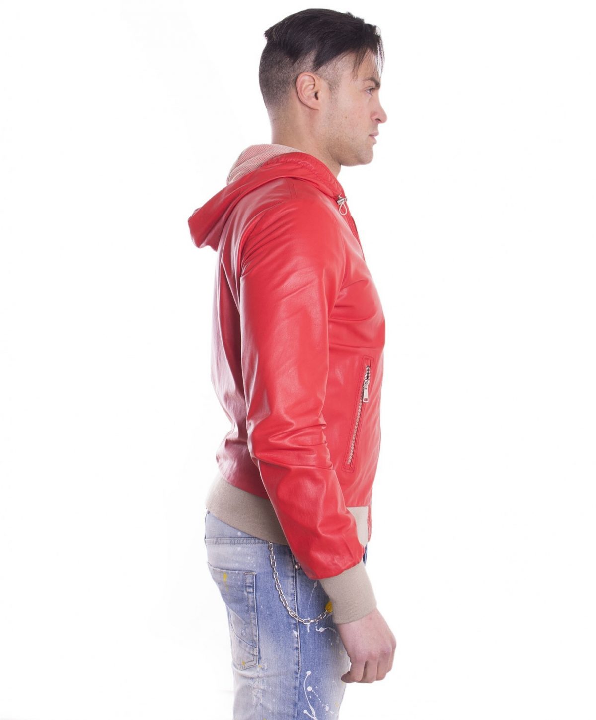 Red Lamb Leather Hooded Bomber Jacket